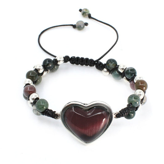 Pulsera corazón ojo gato morado plata .925 esterlina ajustable Glowa